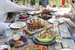 Summer party food on a wooden table